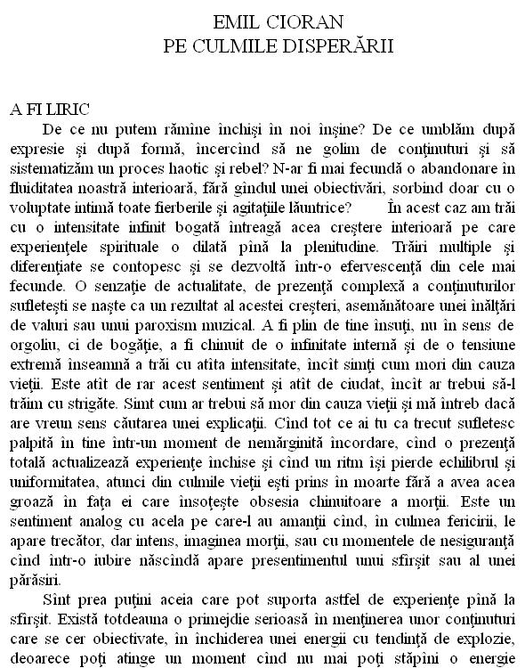 Pe culmile disperarii