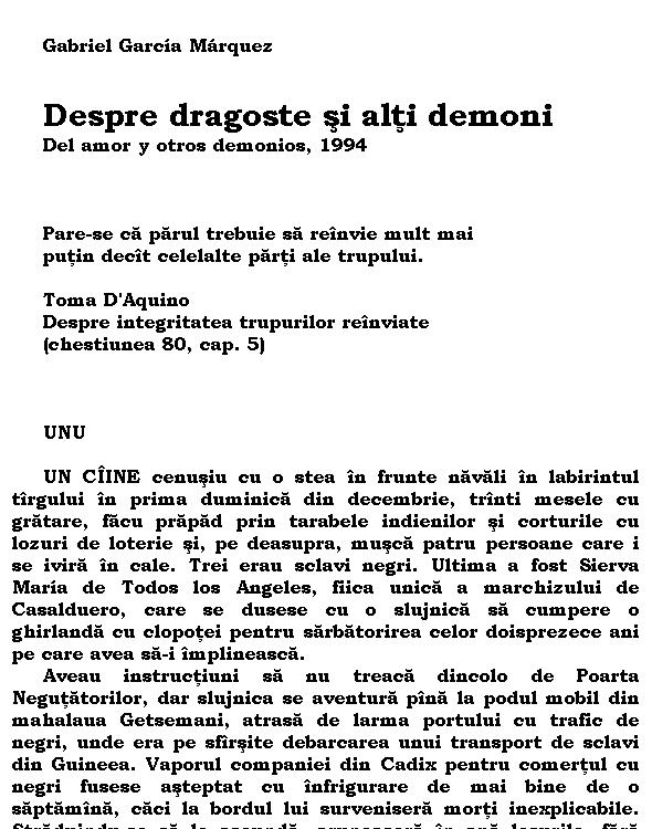Despre dragoste si alti demoni